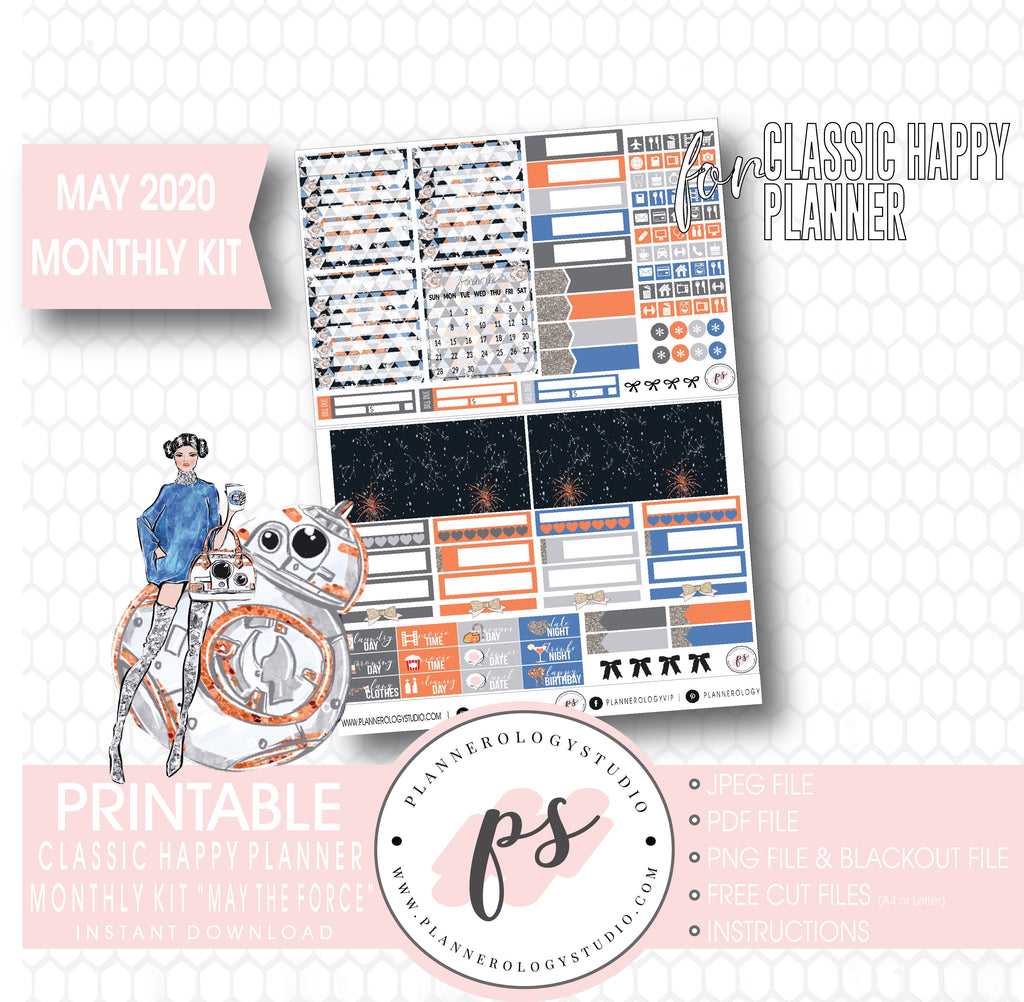 May the Force (Star Wars) May 2020 Monthly View Kit Digital Printable Planner Stickers (for use with Classic Happy Planner) - Plannerologystudio