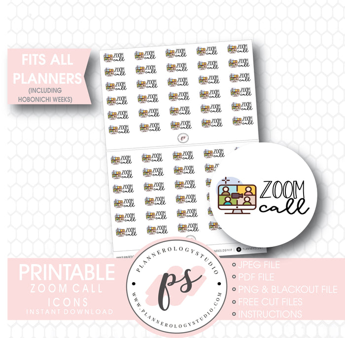 Zoom Call Bujo Script & Icon Digital Printable Planner Stickers - Plannerologystudio