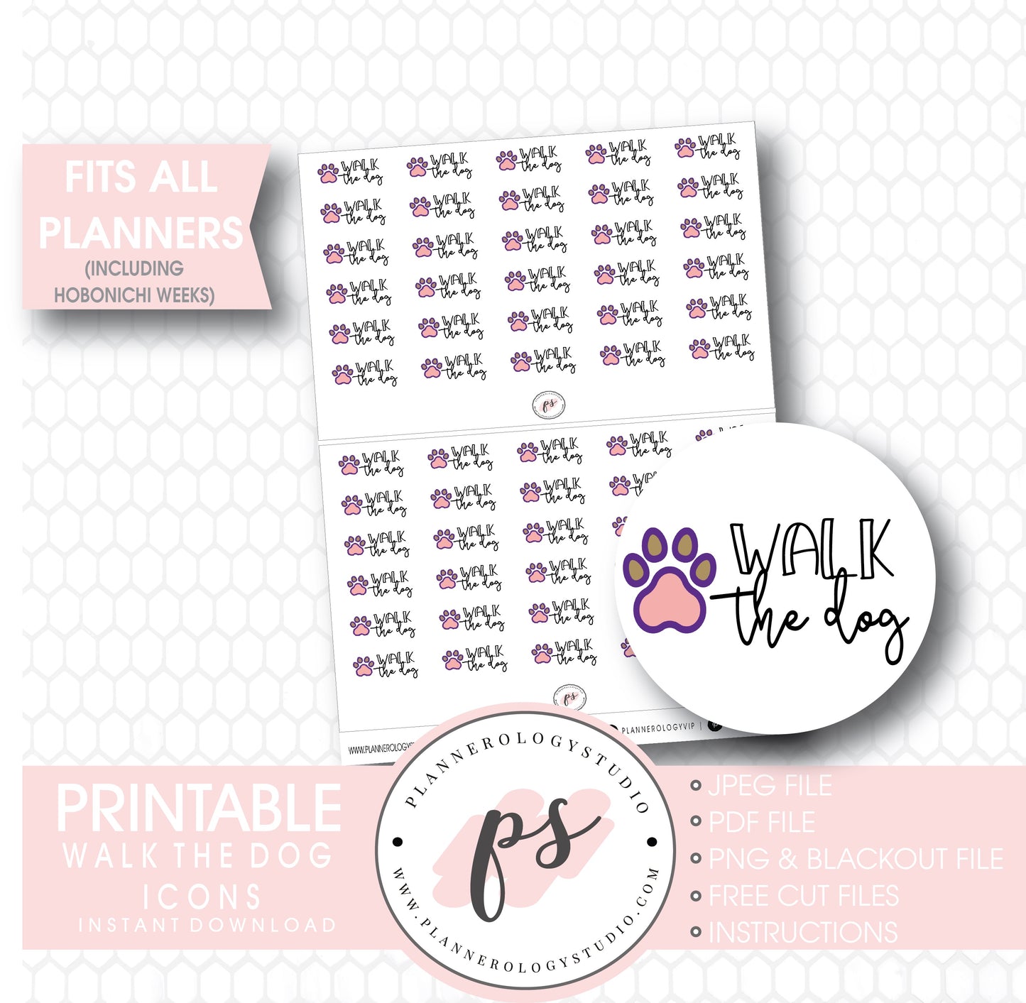 Walk the Dog Bujo Script & Icon Digital Printable Planner Stickers - Plannerologystudio