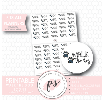 Walk the Dog Bujo Script & Icon Digital Printable Planner Stickers - Plannerologystudio