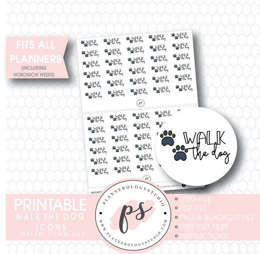 Walk the Dog Bujo Script & Icon Digital Printable Planner Stickers - Plannerologystudio