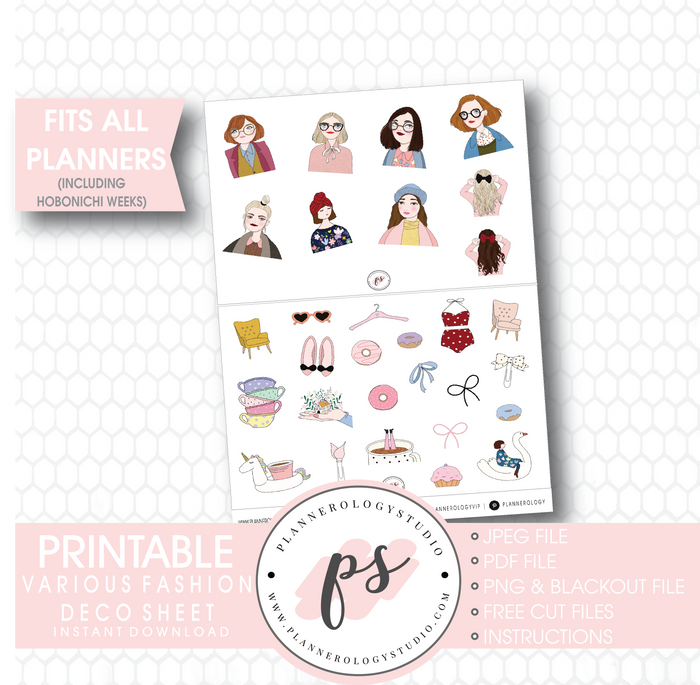 Fashion Girls Clipart Deco Sheet Digital Printable Planner Stickers - Plannerologystudio