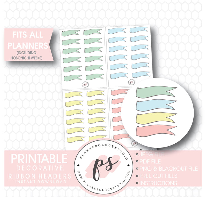Decorative Ribbon Headers Digital Printable Planner Stickers - Plannerologystudio