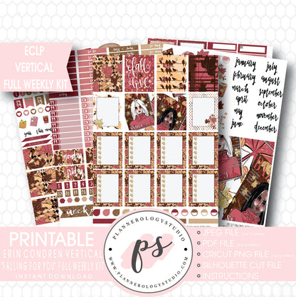 Falling For You Full Weekly Kit Printable Planner Stickers (for use with ECLP Vertical) - Plannerologystudio