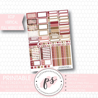 Falling For You Full Weekly Kit Printable Planner Stickers (for use with ECLP Vertical) - Plannerologystudio
