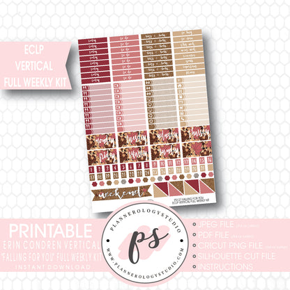 Falling For You Full Weekly Kit Printable Planner Stickers (for use with ECLP Vertical) - Plannerologystudio