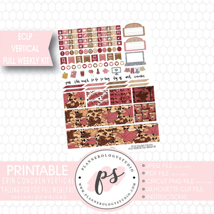 Falling For You Full Weekly Kit Printable Planner Stickers (for use with ECLP Vertical) - Plannerologystudio