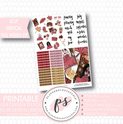 Falling For You Full Weekly Kit Printable Planner Stickers (for use with ECLP Vertical) - Plannerologystudio
