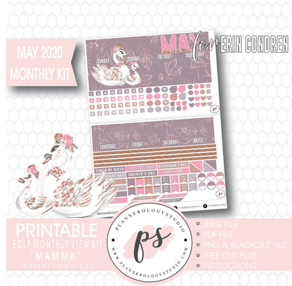 Mamma (Mother's Day) May 2020 Monthly View Kit Digital Printable Planner Stickers (for use with Erin Condren) - Plannerologystudio