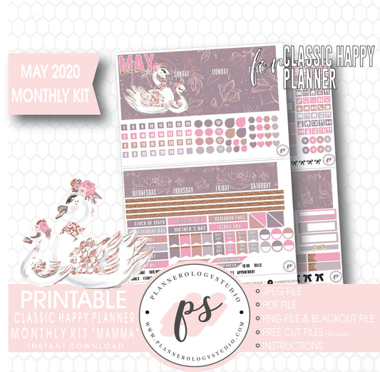 Mamma (Mother's Day) May 2020 Monthly View Kit Digital Printable Planner Stickers (for use with Classic Happy Planner) - Plannerologystudio