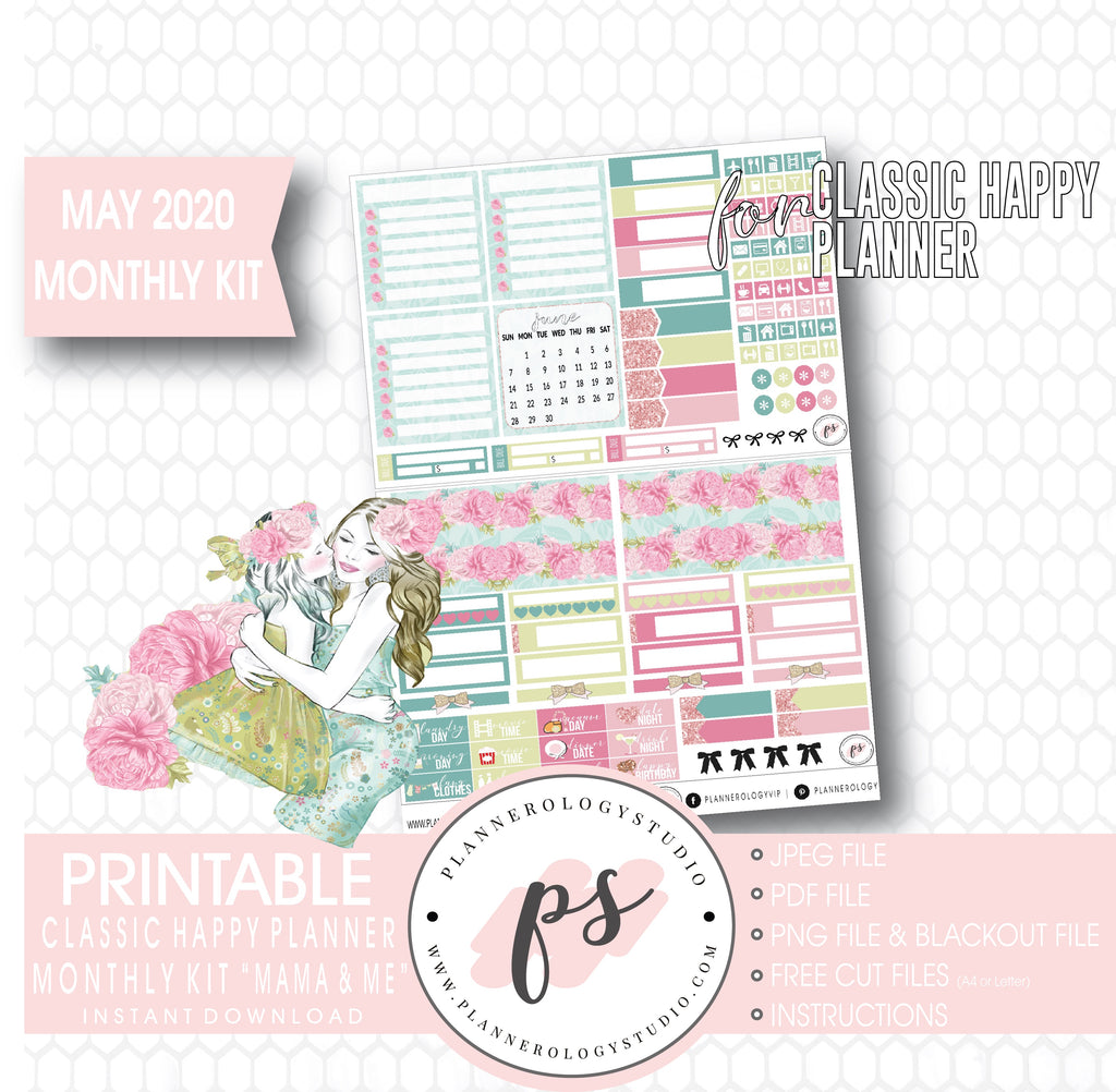 Mama & Me (Mother's Day) May 2020 Monthly View Kit Digital Printable Planner Stickers (for use with Classic Happy Planner) - Plannerologystudio