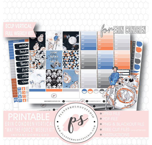 May the Force (Star Wars Inspired) Full Weekly Kit Printable Planner Digital Stickers (for use with Erin Condren Vertical) - Plannerologystudio