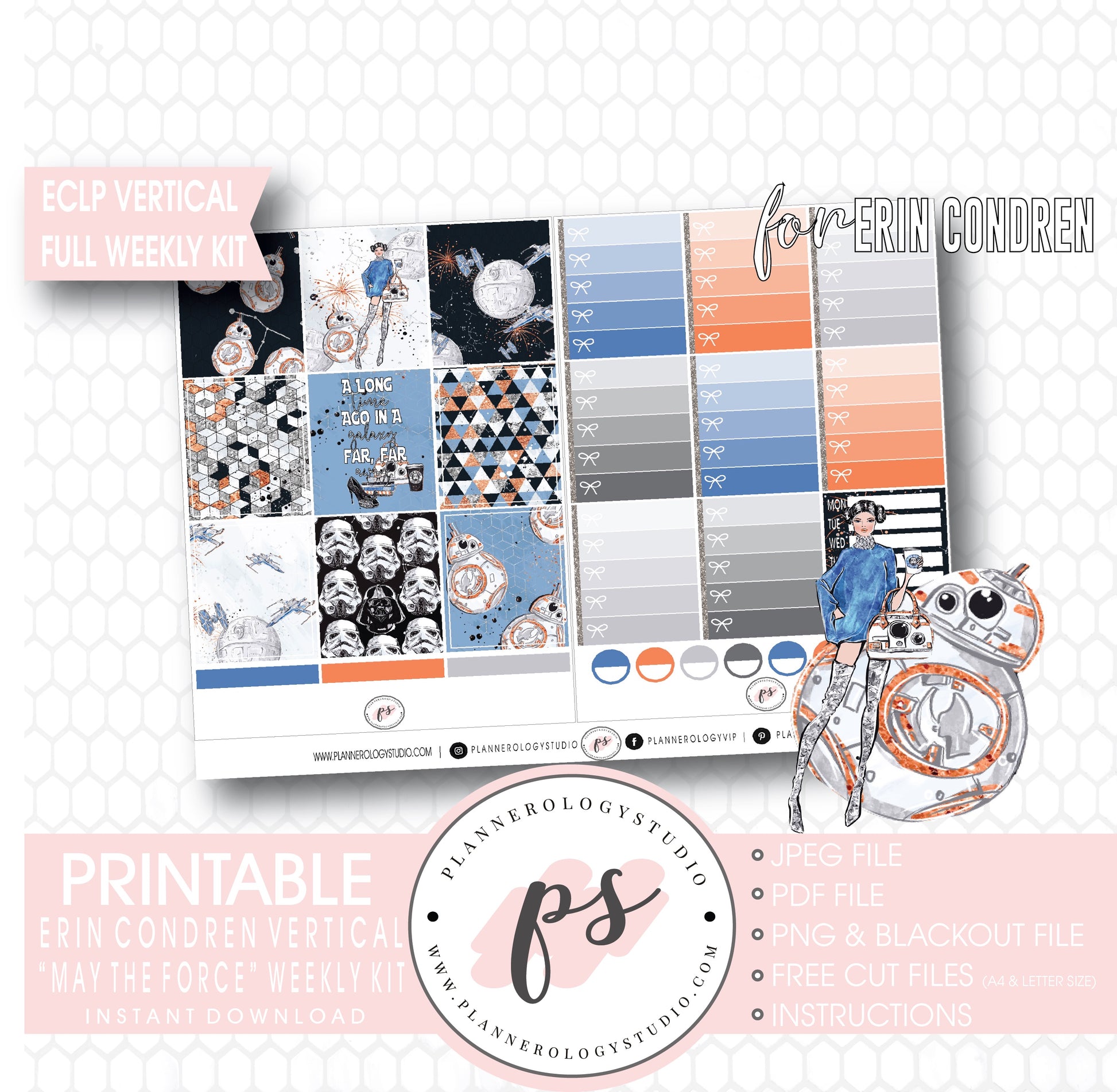 May the Force (Star Wars Inspired) Full Weekly Kit Printable Planner Digital Stickers (for use with Erin Condren Vertical) - Plannerologystudio