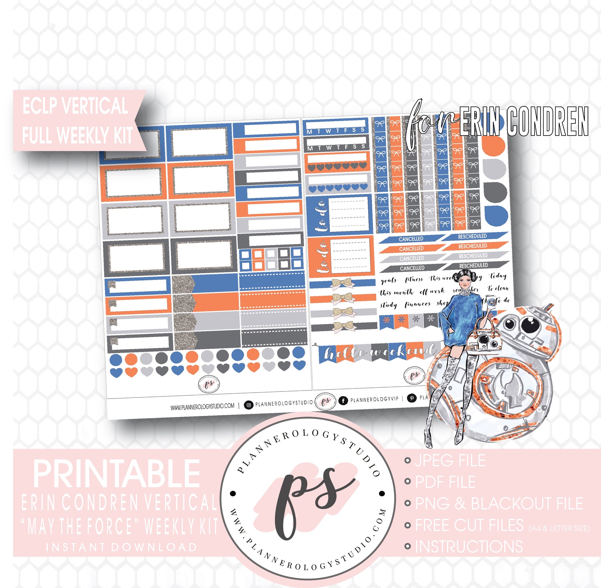 May the Force (Star Wars Inspired) Full Weekly Kit Printable Planner Digital Stickers (for use with Erin Condren Vertical) - Plannerologystudio