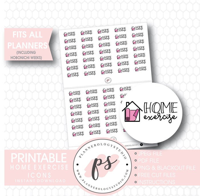 Home Exercise Bujo Script & Icon Digital Printable Planner Stickers - Plannerologystudio