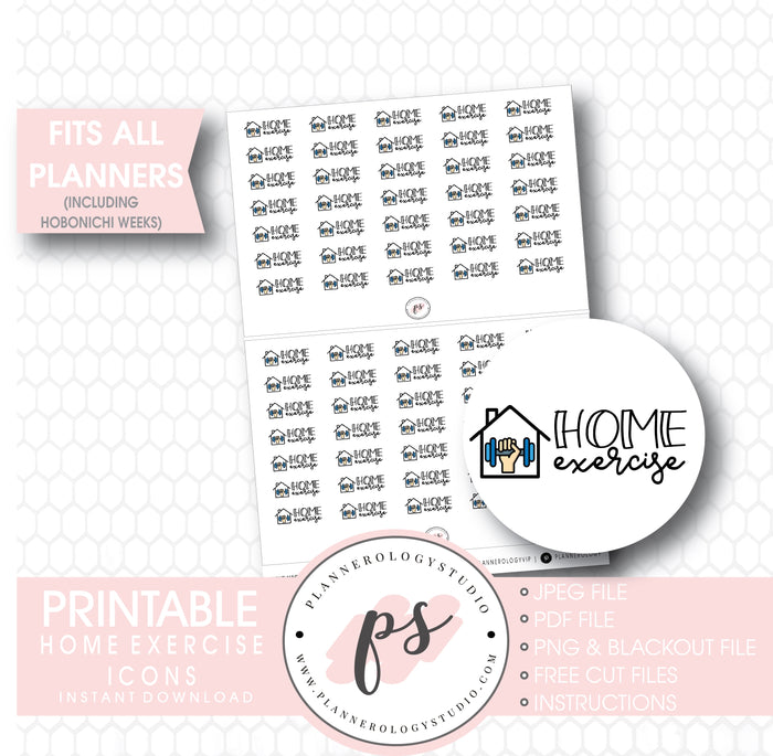 Home Exercise Bujo Script & Icon Digital Printable Planner Stickers - Plannerologystudio