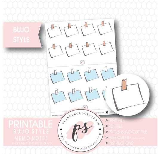 Bujo Style Decorative Memo Notes Digital Printable Planner Stickers - Plannerologystudio