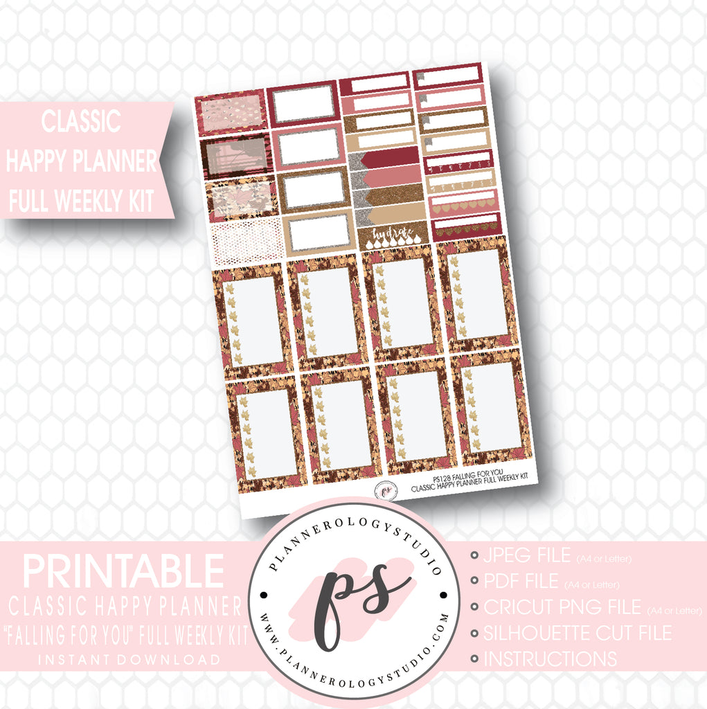 Falling For You Full Weekly Kit Printable Planner Stickers (for use with Mambi Classic Happy Planner) - Plannerologystudio