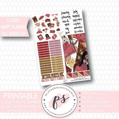 Falling For You Full Weekly Kit Printable Planner Stickers (for use with Mambi Classic Happy Planner) - Plannerologystudio