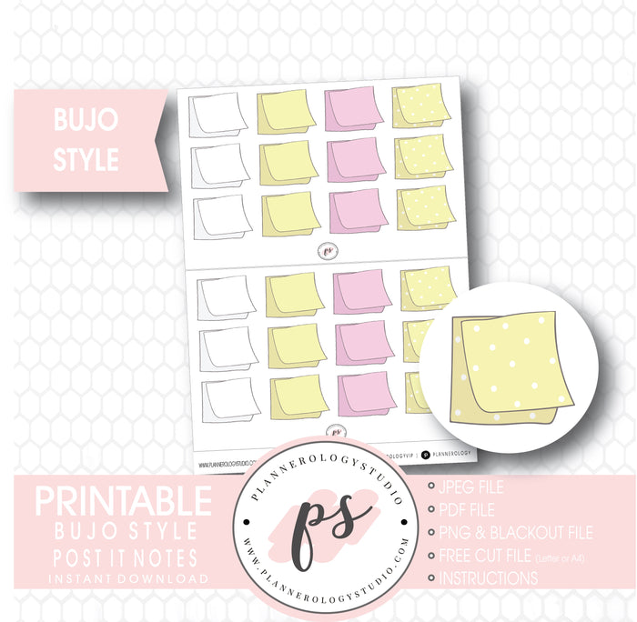 Bujo Style Decorative Post It Notes Digital Printable Planner Stickers - Plannerologystudio