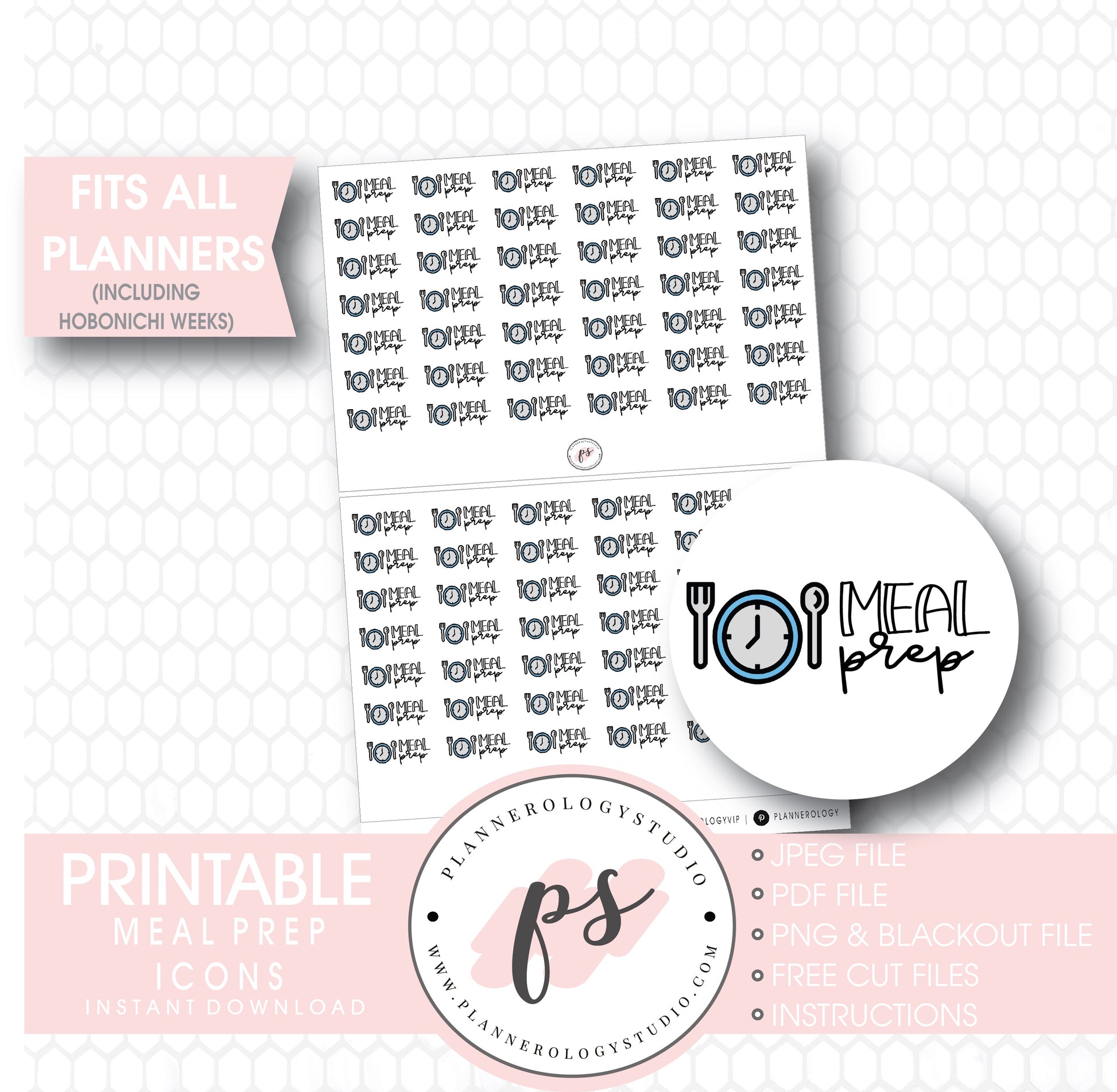 Meal Prep Bujo Script & Icon Digital Printable Planner Stickers - Plannerologystudio