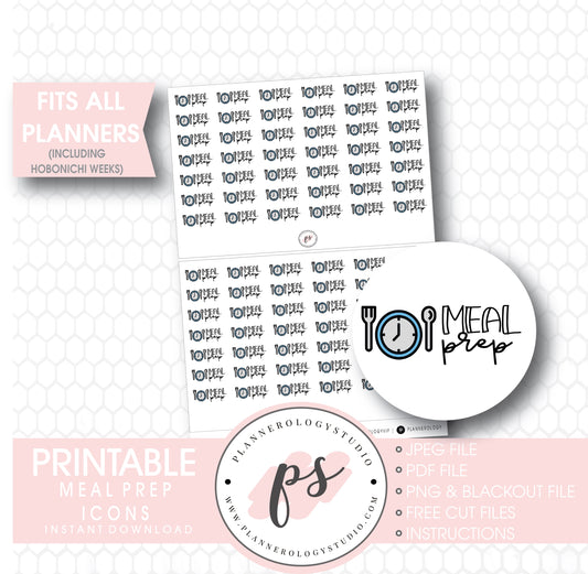 Meal Prep Bujo Script & Icon Digital Printable Planner Stickers - Plannerologystudio