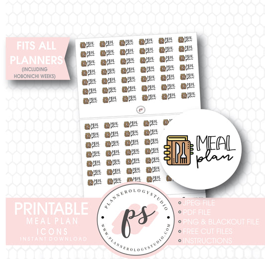 Meal Plan Bujo Script & Icon Digital Printable Planner Stickers - Plannerologystudio