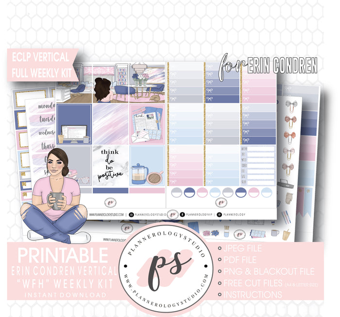 WFH (Work From Home) Full Weekly Kit Printable Planner Digital Stickers (for use with Erin Condren Vertical) - Plannerologystudio