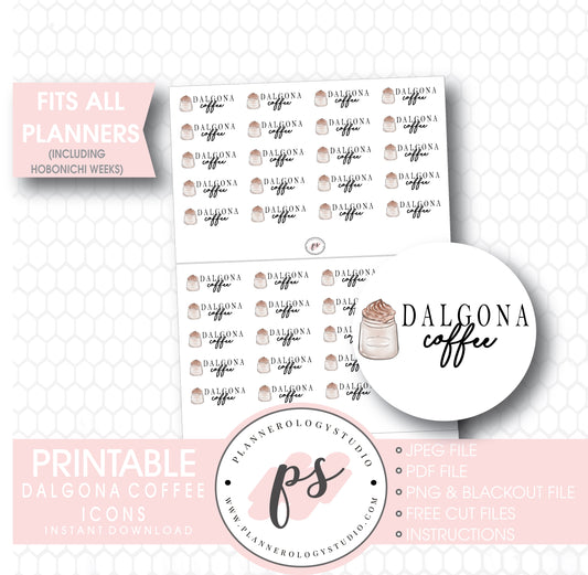Dalgona Coffee (400 Times Coffee) Bujo Script & Icon Digital Printable Planner Stickers - Plannerologystudio