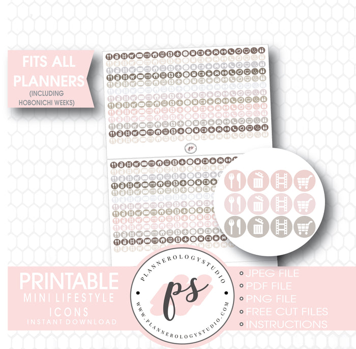 Various Lifestyle Mini Icon Printable Planner Stickers - Plannerologystudio