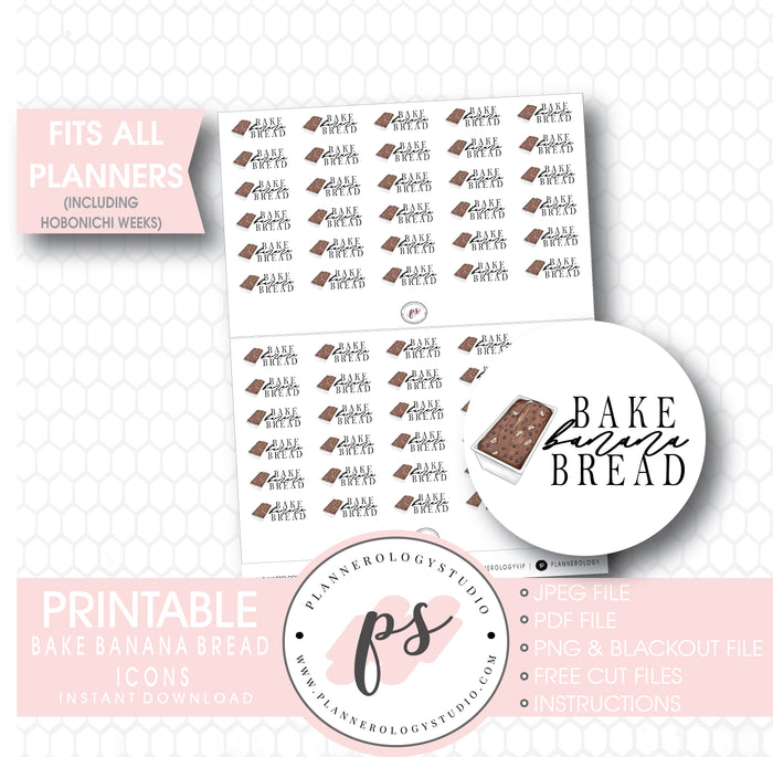Bake Banana Bread Bujo Script & Icon Digital Printable Planner Stickers - Plannerologystudio