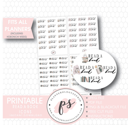 Read a Book Bujo Script & Icon Digital Printable Planner Stickers - Plannerologystudio