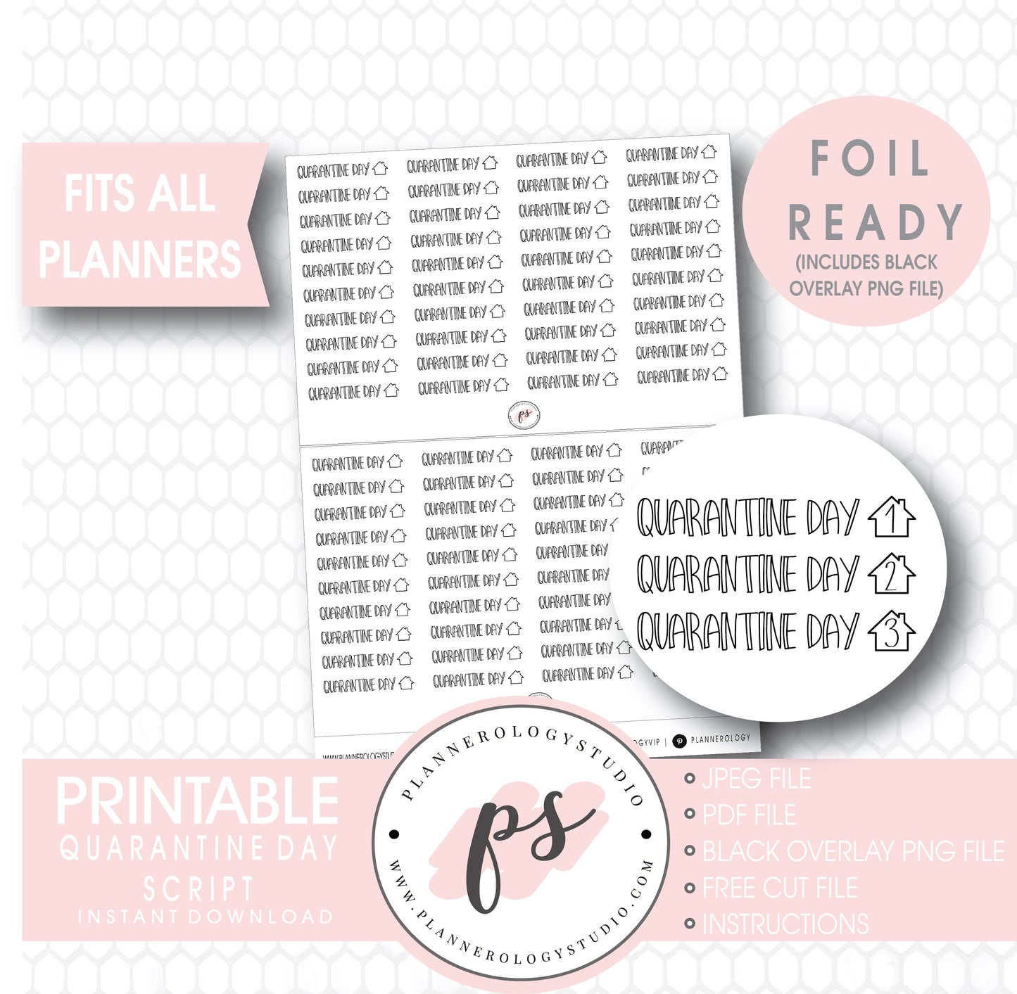 Quarantine Day Tracker Bujo Script Digital Printable Planner Stickers (Foil Ready) - Plannerologystudio