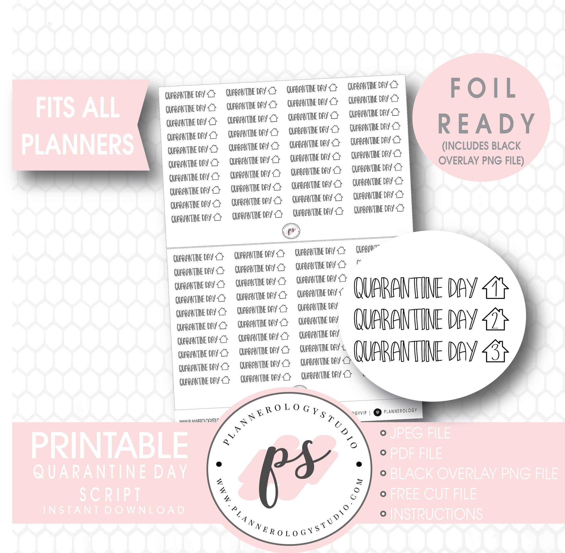 Quarantine Day Tracker Bujo Script Digital Printable Planner Stickers (Foil Ready) - Plannerologystudio