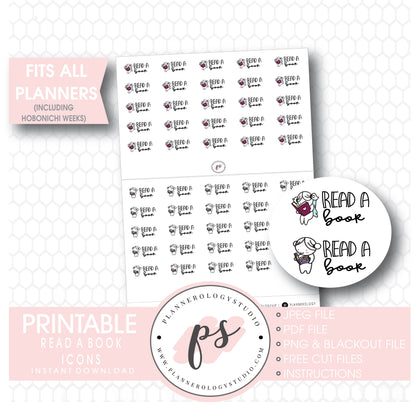 Read a Book Script & Icons/Emoticons Digital Printable Planner Stickers - Plannerologystudio