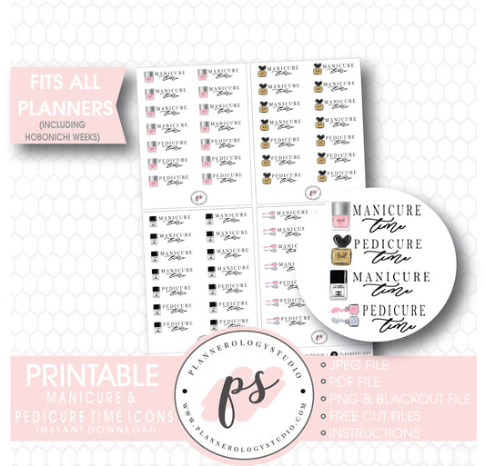 Manicure & Pedicure Time Bujo Script & Icon Digital Printable Planner Stickers - Plannerologystudio