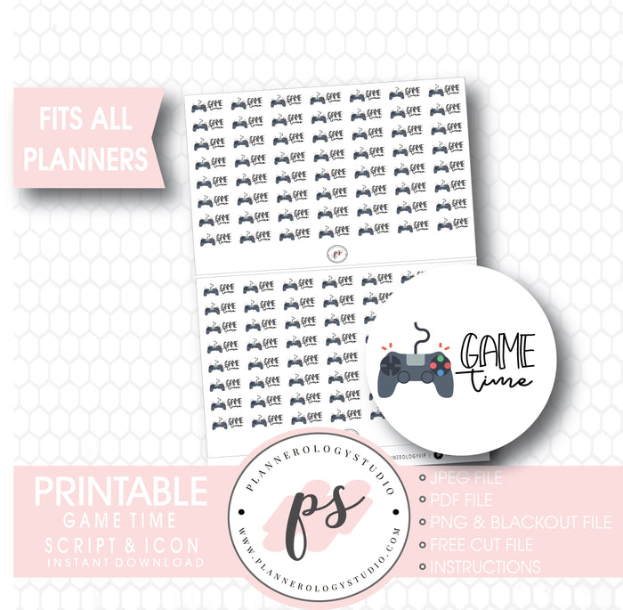 Playstation PS3/PS4 Game Controller Game Time Bujo Script & Icon Digital Printable Planner Stickers - Plannerologystudio