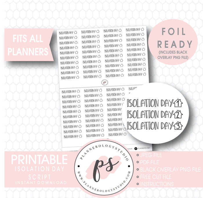 Isolation Day Tracker Bujo Script Digital Printable Planner Stickers (Foil Ready) - Plannerologystudio