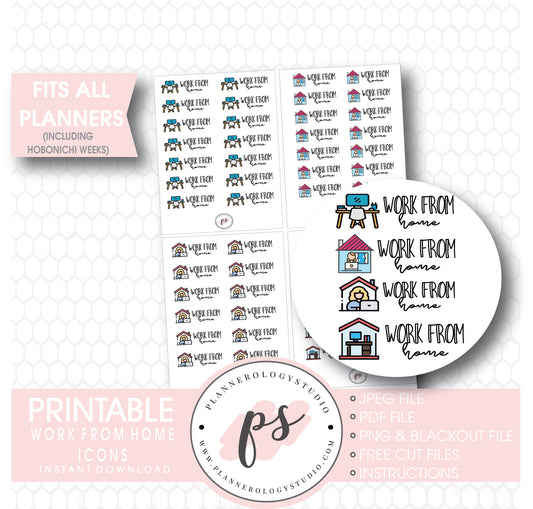 Work From Home Bujo Script & Icons Digital Printable Planner Stickers - Plannerologystudio