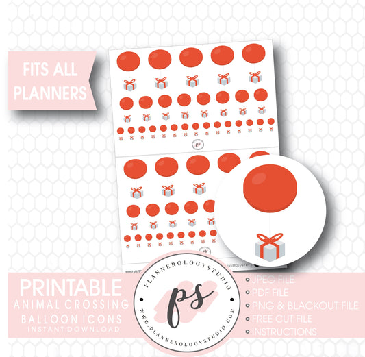 Animal Crossing Balloon Icons Digital Printable Planner Stickers - Plannerologystudio