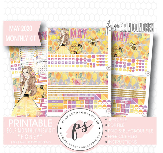 Honey May 2020 Monthly View Kit Digital Printable Planner Stickers (for use with Erin Condren) - Plannerologystudio