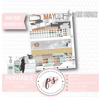 Home May 2020 Monthly View Kit Digital Printable Planner Stickers (for use with Erin Condren) - Plannerologystudio