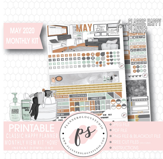 Home May 2020 Monthly View Kit Digital Printable Planner Stickers (for use with Classic Happy Planner) - Plannerologystudio