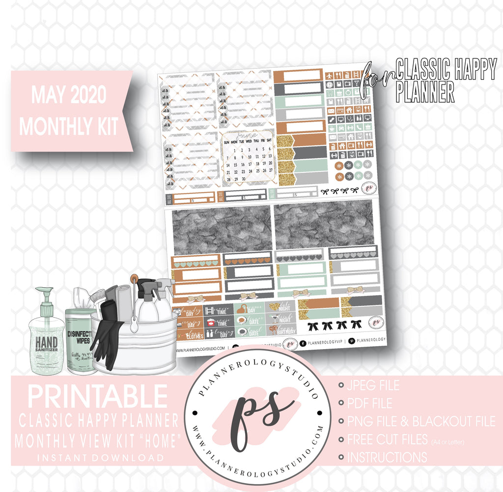 Home May 2020 Monthly View Kit Digital Printable Planner Stickers (for use with Classic Happy Planner) - Plannerologystudio
