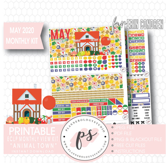 Animal Town (Animal Crossing Inspired) May 2020 Monthly View Kit Digital Printable Planner Stickers (for use with Erin Condren) - Plannerologystudio