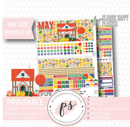 Animal Town (Animal Crossing Inspired) May 2020 Monthly View Kit Digital Printable Planner Stickers (for use with Classic Happy Planner) - Plannerologystudio