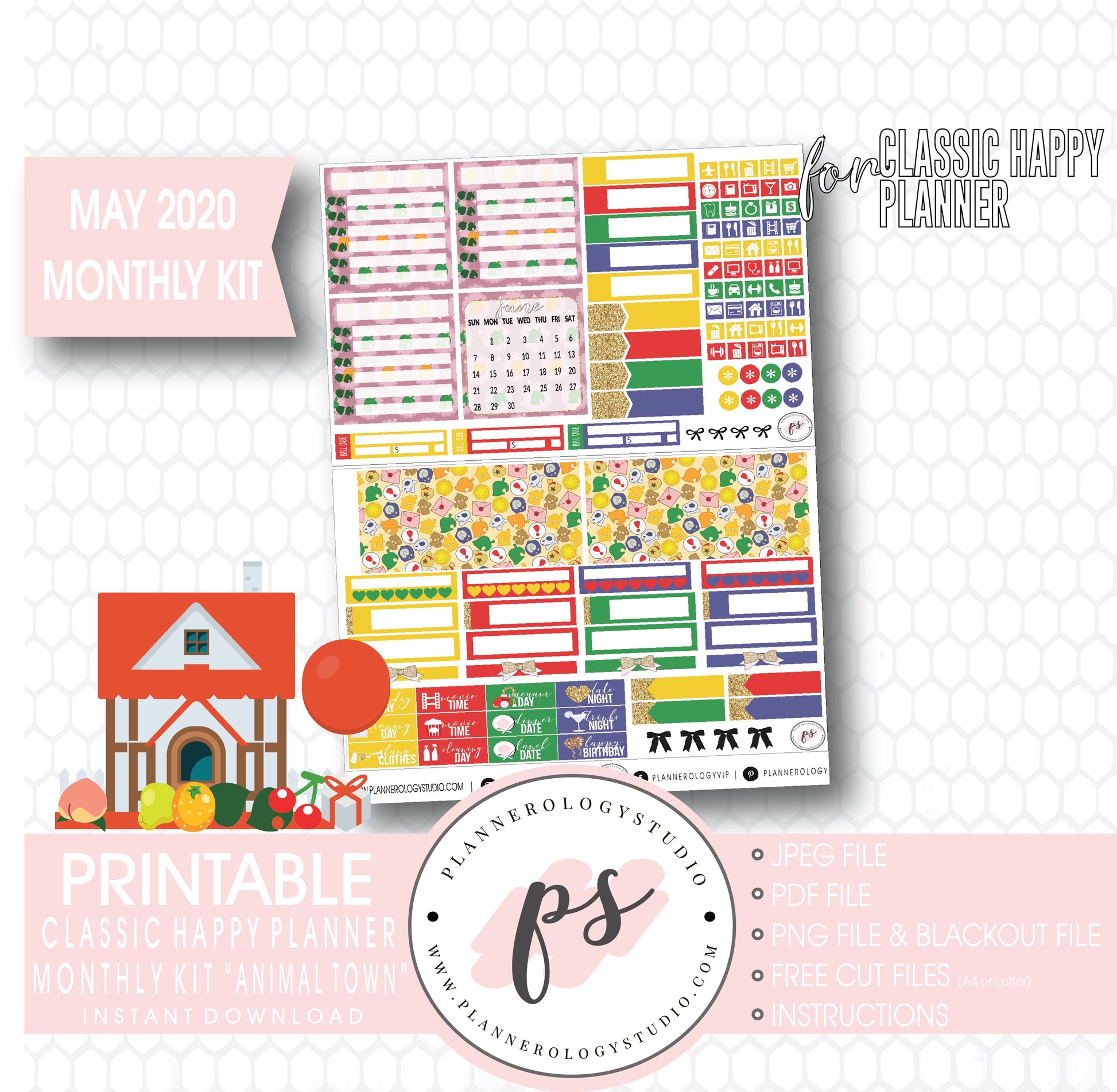 Animal Town (Animal Crossing Inspired) May 2020 Monthly View Kit Digital Printable Planner Stickers (for use with Classic Happy Planner) - Plannerologystudio