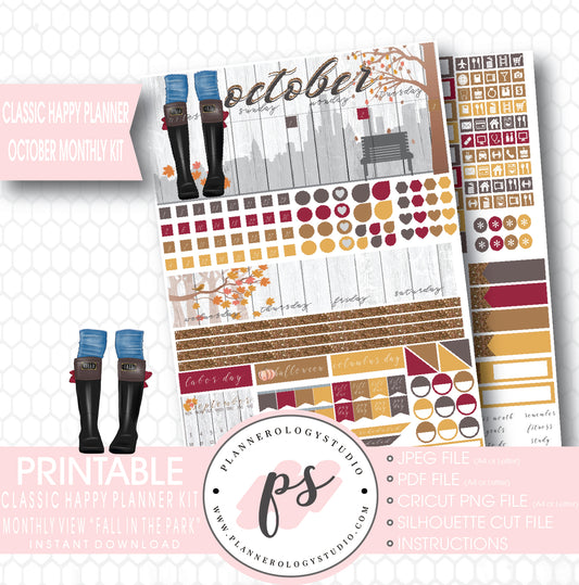 "Fall in the Park" October 2017 Monthly View Kit Printable Planner Stickers (for use with Mambi Classic Happy Planner) - Plannerologystudio