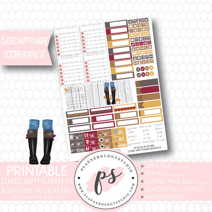"Fall in the Park" October 2017 Monthly View Kit Printable Planner Stickers (for use with Mambi Classic Happy Planner) - Plannerologystudio