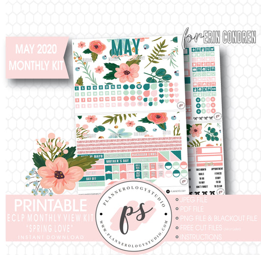 Spring Love May 2020 Monthly View Kit Digital Printable Planner Stickers (for use with Erin Condren) - Plannerologystudio